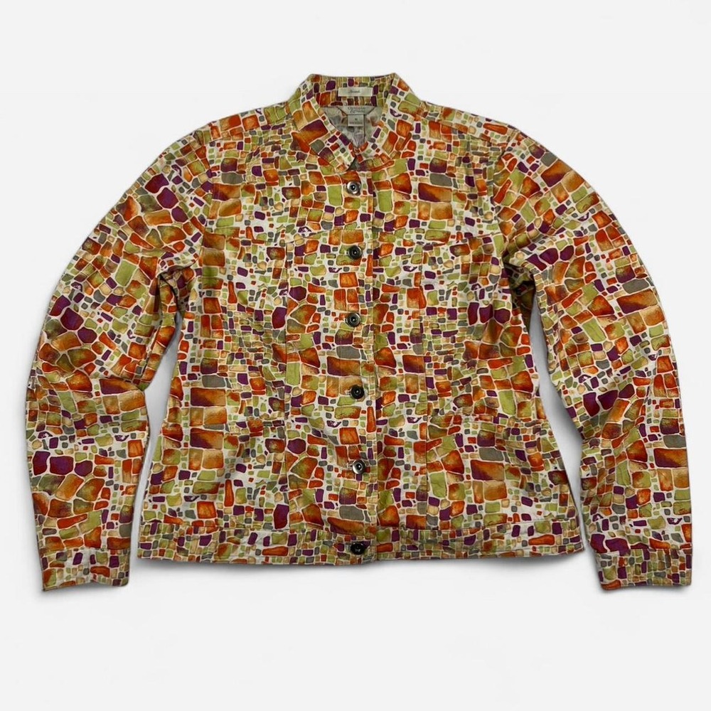 Christopher & Banks cotton blend jacket featuring a colorful mosaic design